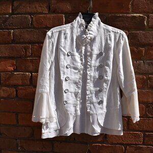 Multiples White Linen 3/4 Sleeve Open Front Jacket Size M